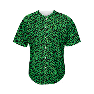 Green Leopard Print Men's Baseball Jersey