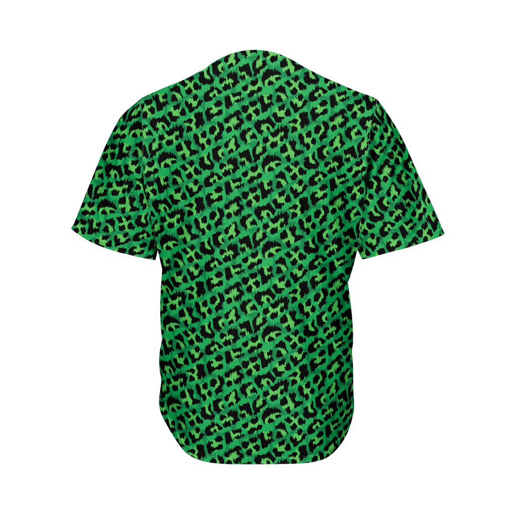 Green Leopard Print Men's Baseball Jersey