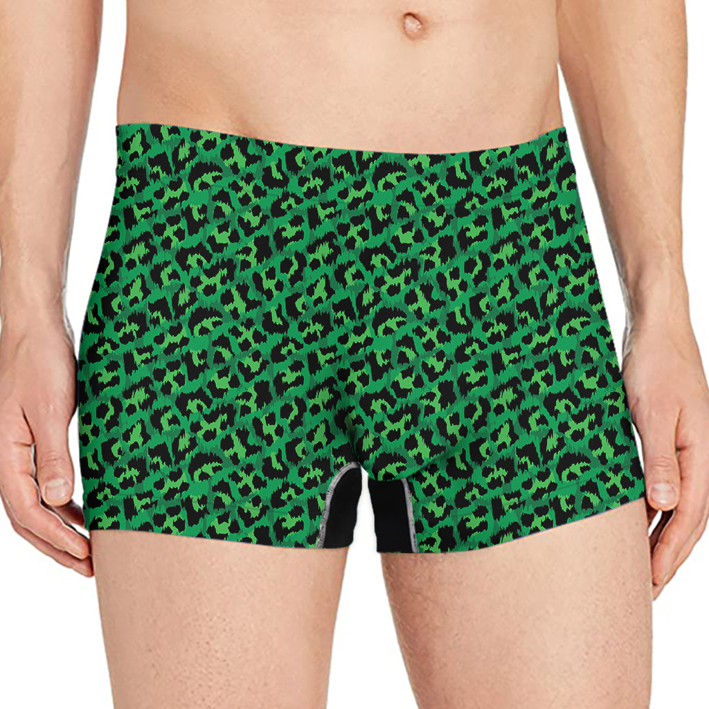 Green Leopard Print Men's Boxer Briefs