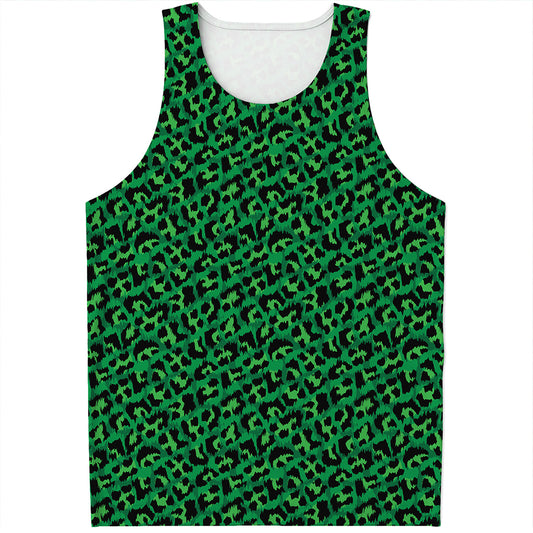 Green Leopard Print Men's Tank Top