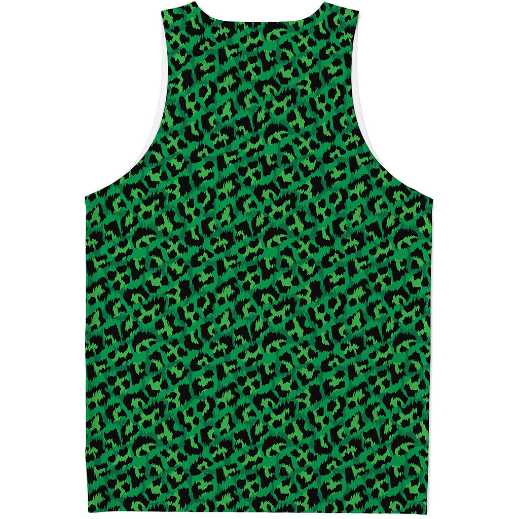 Green Leopard Print Men's Tank Top