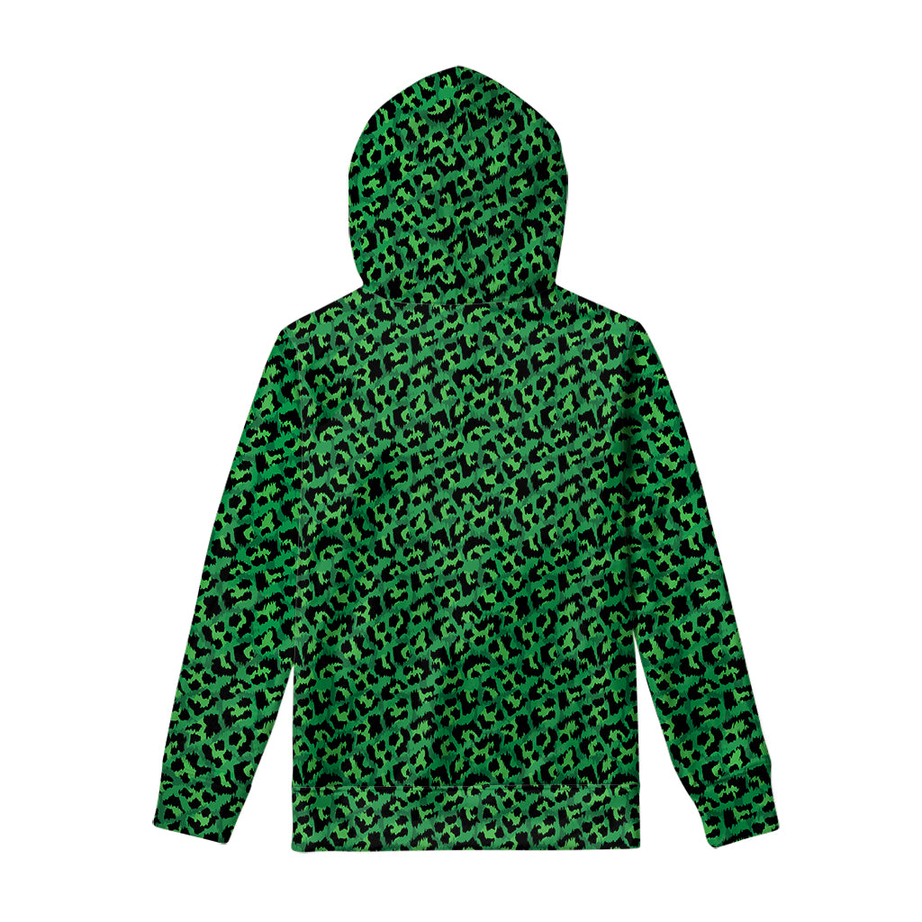 Green Leopard Print Pullover Hoodie