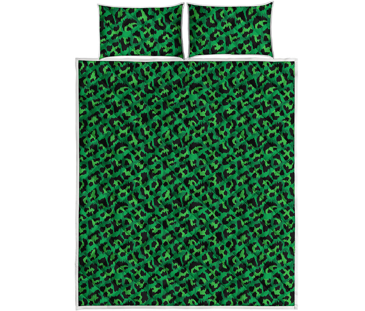 Green Leopard Print Quilt Bed Set