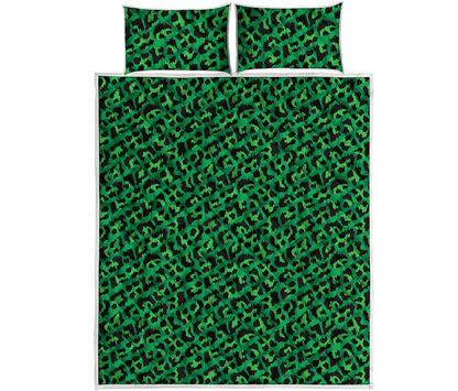 Green Leopard Print Quilt Bed Set