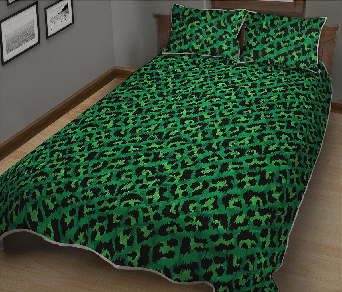Green Leopard Print Quilt Bed Set