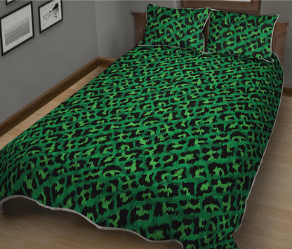 Green Leopard Print Quilt Bed Set
