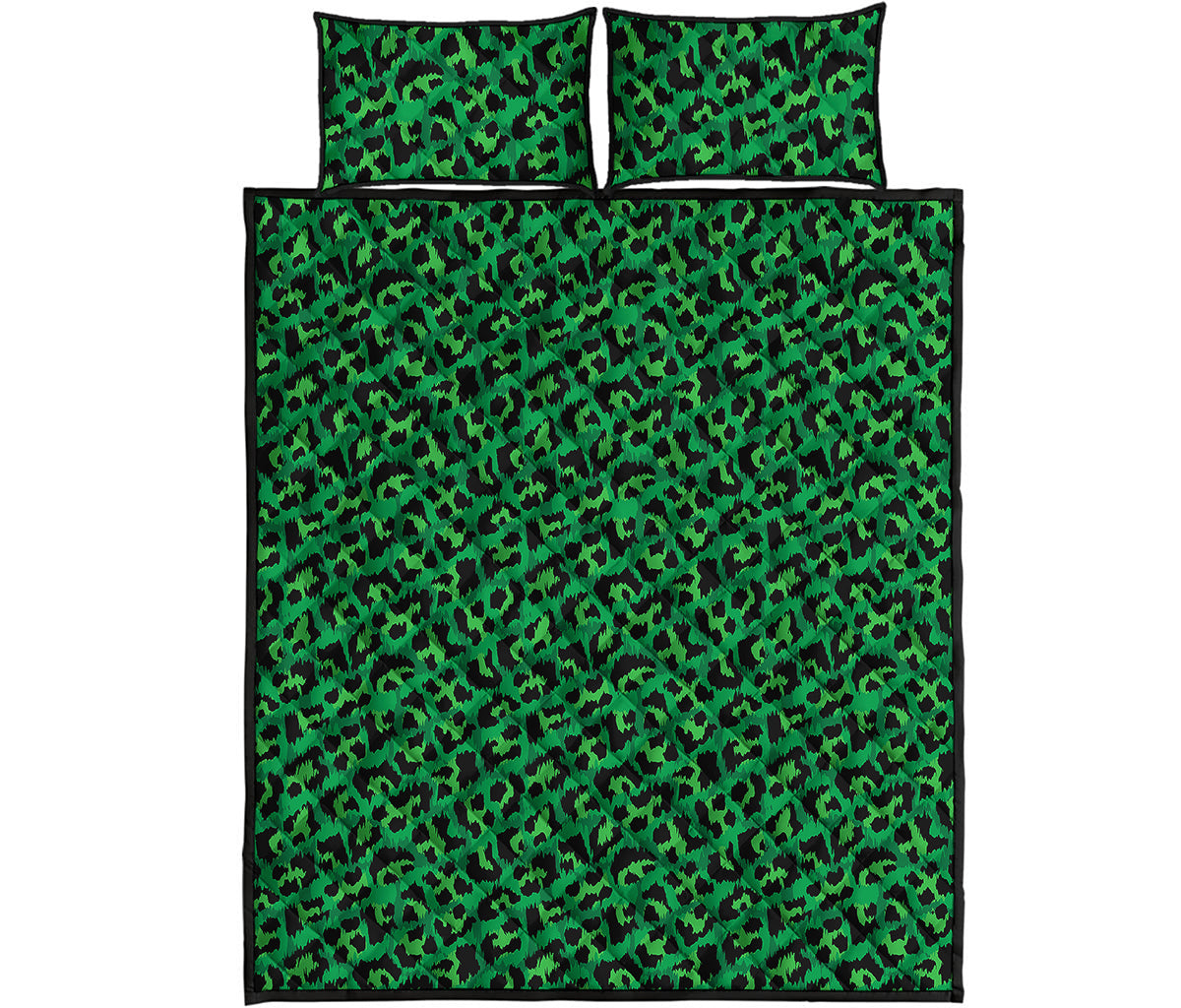 Green Leopard Print Quilt Bed Set