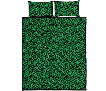 Green Leopard Print Quilt Bed Set
