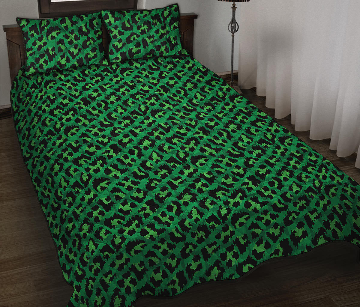 Green Leopard Print Quilt Bed Set