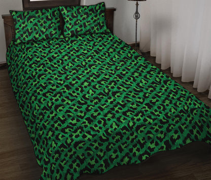 Green Leopard Print Quilt Bed Set