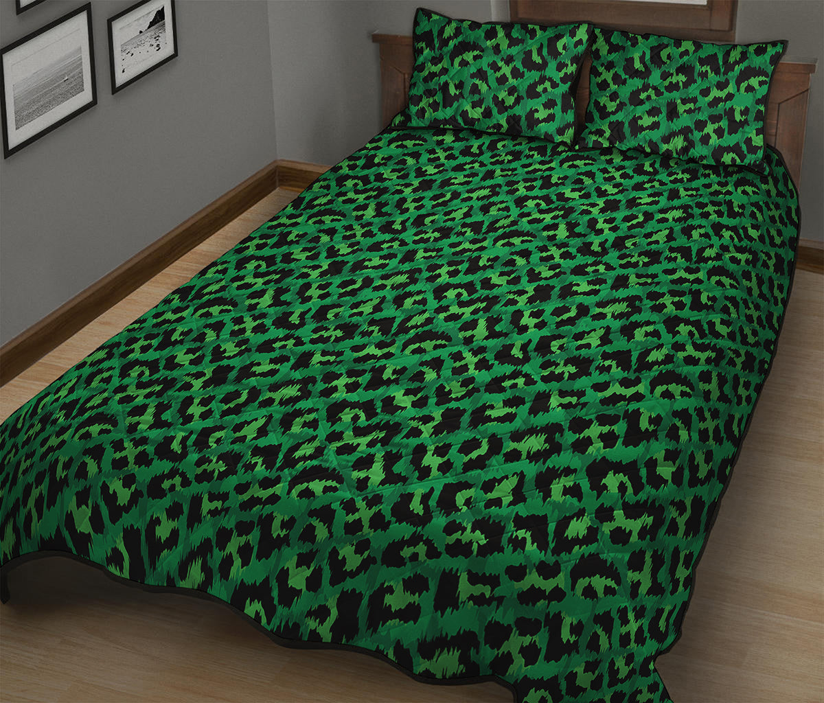 Green Leopard Print Quilt Bed Set