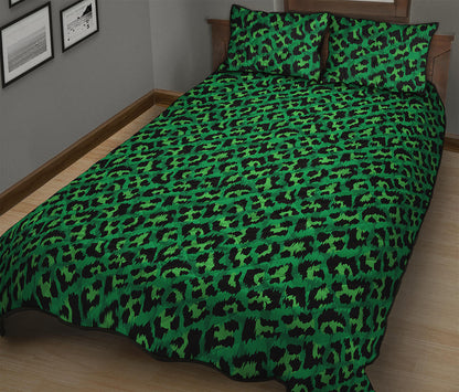 Green Leopard Print Quilt Bed Set