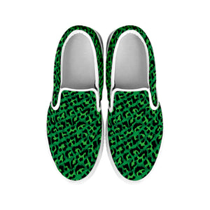 Green Leopard Print White Slip On Shoes