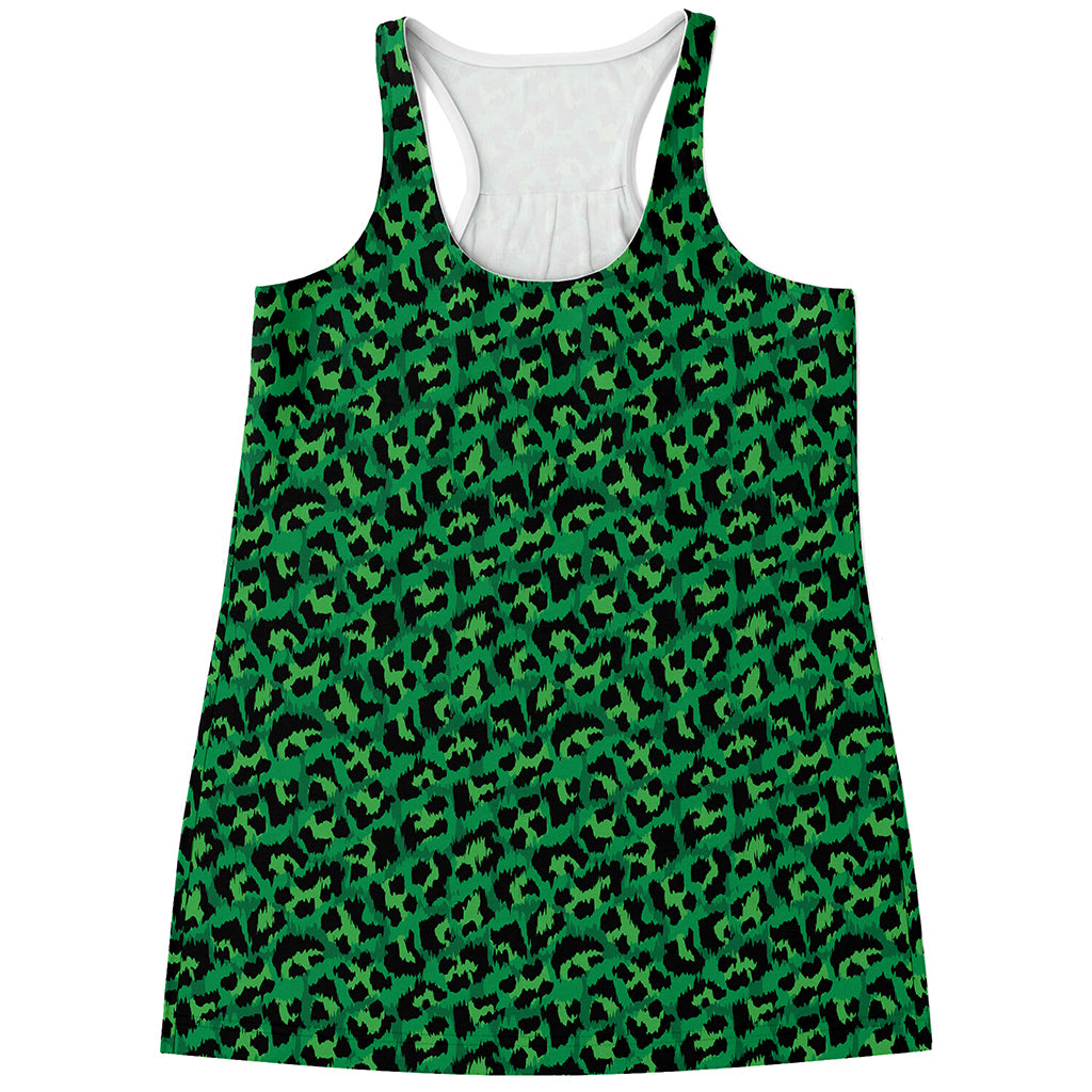 Green Leopard Print Women's Racerback Tank Top
