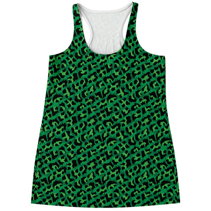 Green Leopard Print Women's Racerback Tank Top