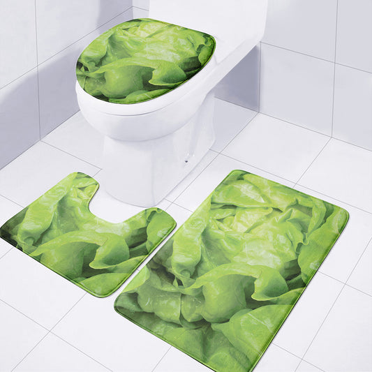 Green Lettuce Leaves Print 3 Piece Bath Mat Set