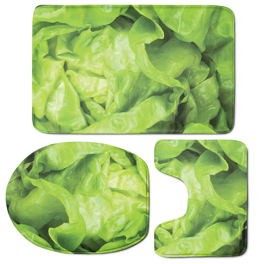 Green Lettuce Leaves Print 3 Piece Bath Mat Set