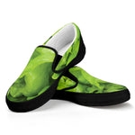 Green Lettuce Leaves Print Black Slip On Shoes