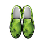 Green Lettuce Leaves Print Black Slip On Shoes