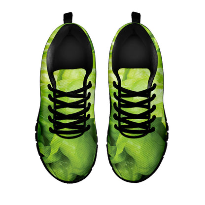 Green Lettuce Leaves Print Black Sneakers