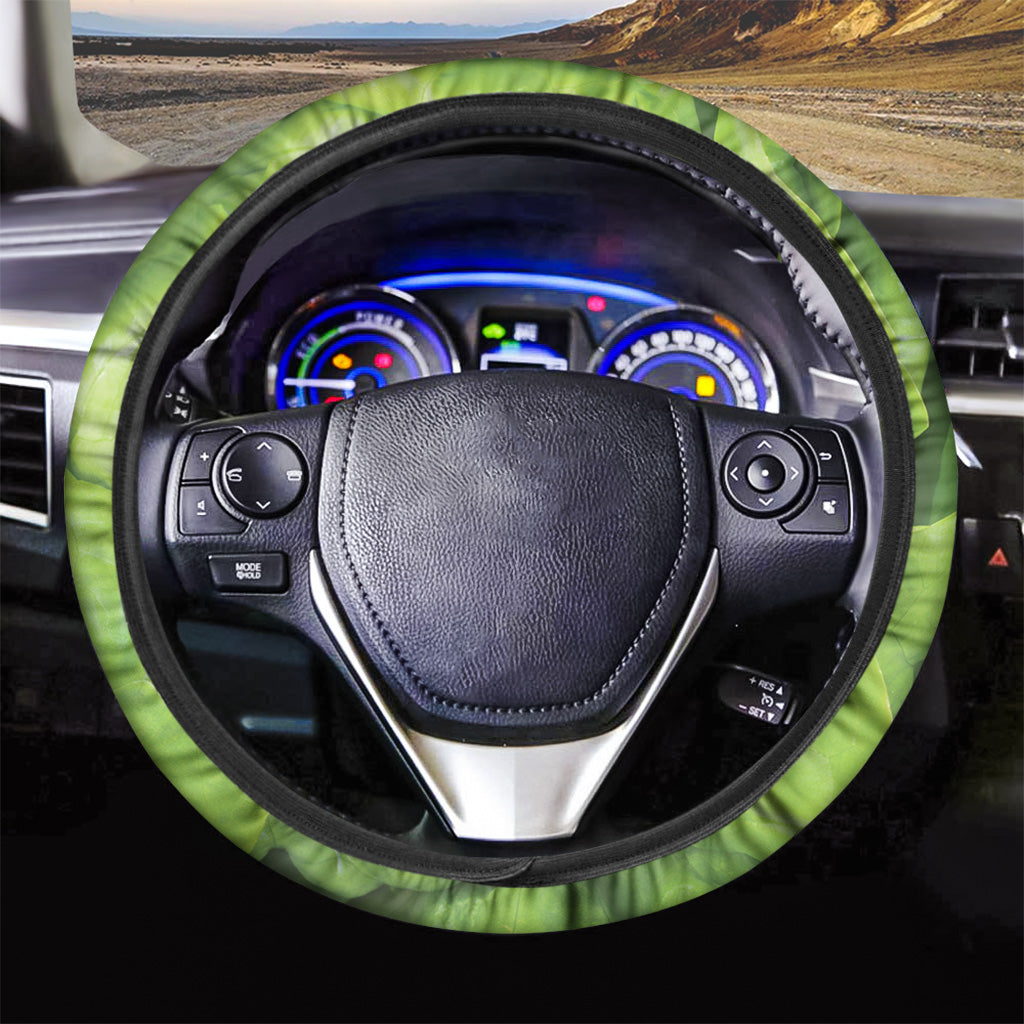 Green Lettuce Leaves Print Car Steering Wheel Cover