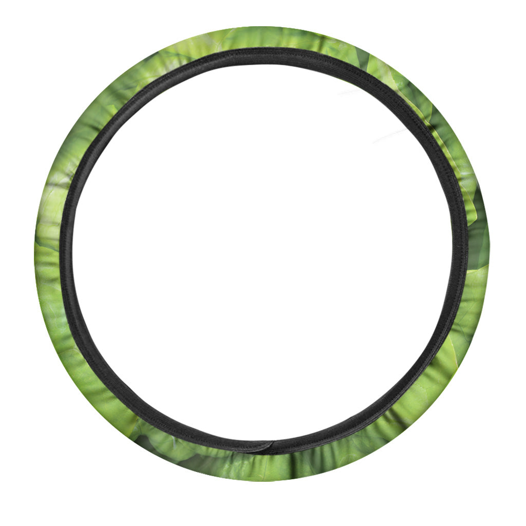 Green Lettuce Leaves Print Car Steering Wheel Cover