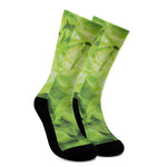 Green Lettuce Leaves Print Crew Socks