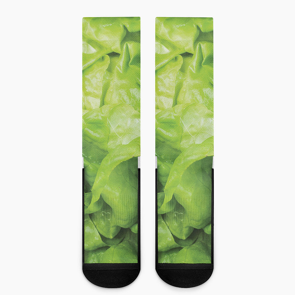 Green Lettuce Leaves Print Crew Socks