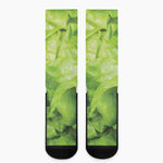 Green Lettuce Leaves Print Crew Socks