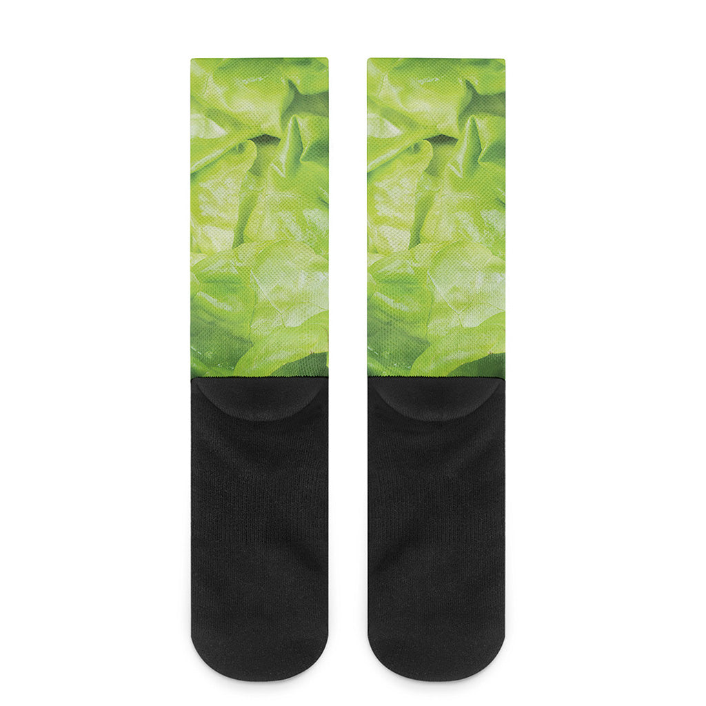 Green Lettuce Leaves Print Crew Socks