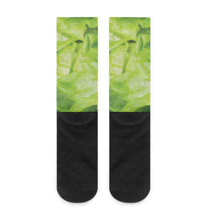 Green Lettuce Leaves Print Crew Socks