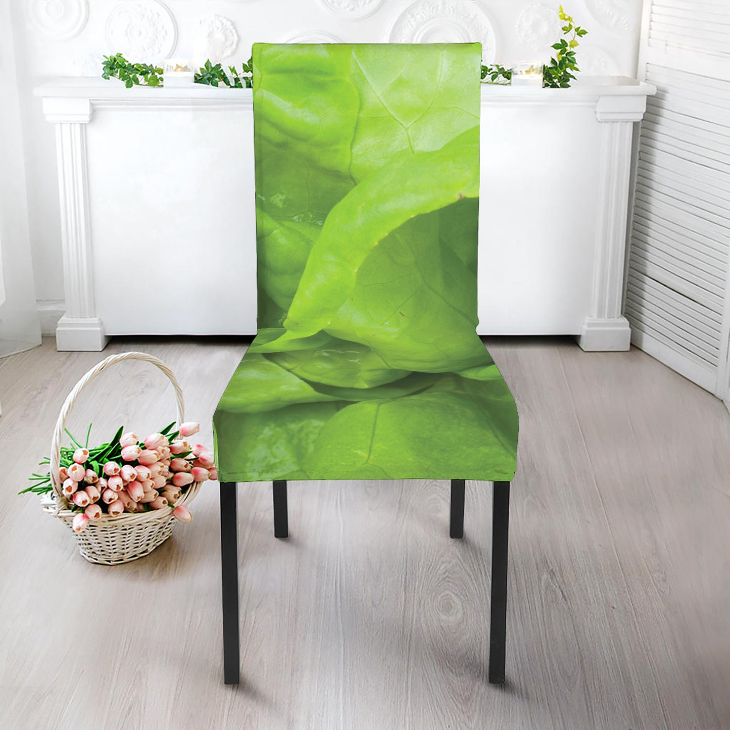 Green Lettuce Leaves Print Dining Chair Slipcover