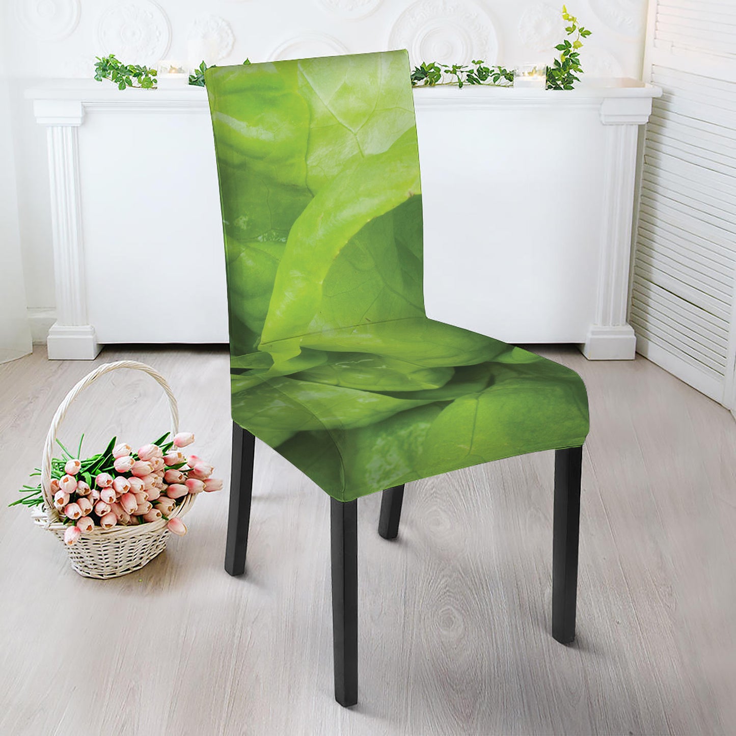 Green Lettuce Leaves Print Dining Chair Slipcover