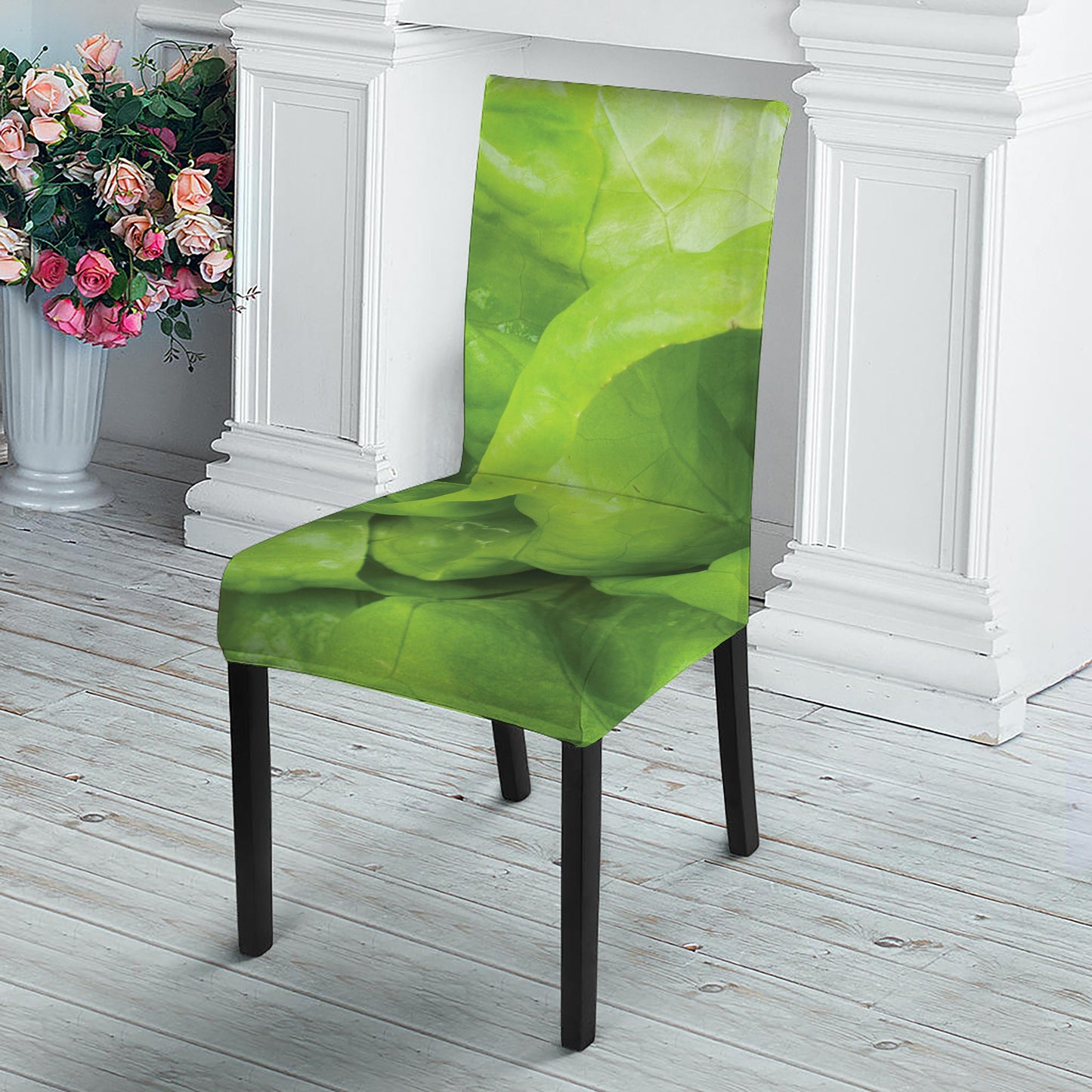 Green Lettuce Leaves Print Dining Chair Slipcover