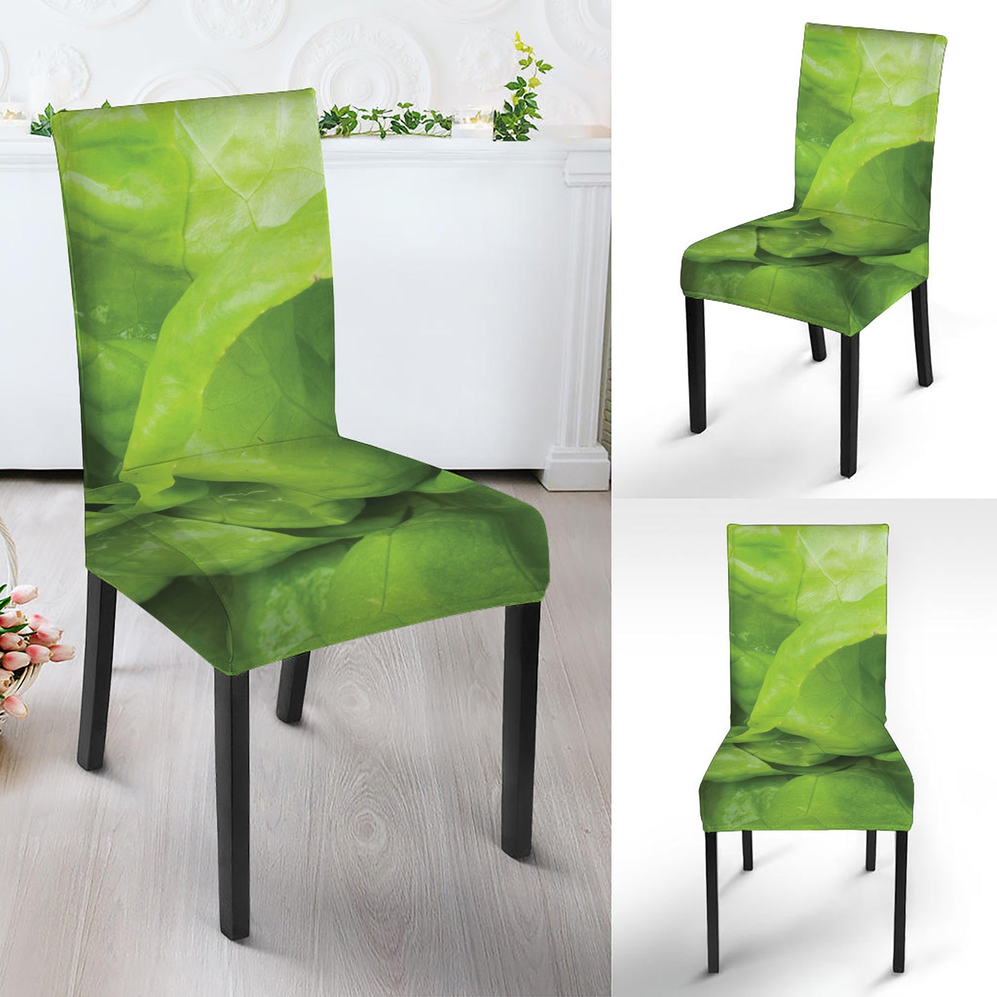 Green Lettuce Leaves Print Dining Chair Slipcover