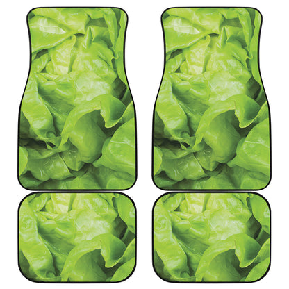 Green Lettuce Leaves Print Front and Back Car Floor Mats