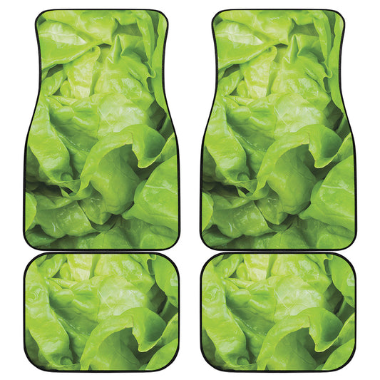 Green Lettuce Leaves Print Front and Back Car Floor Mats