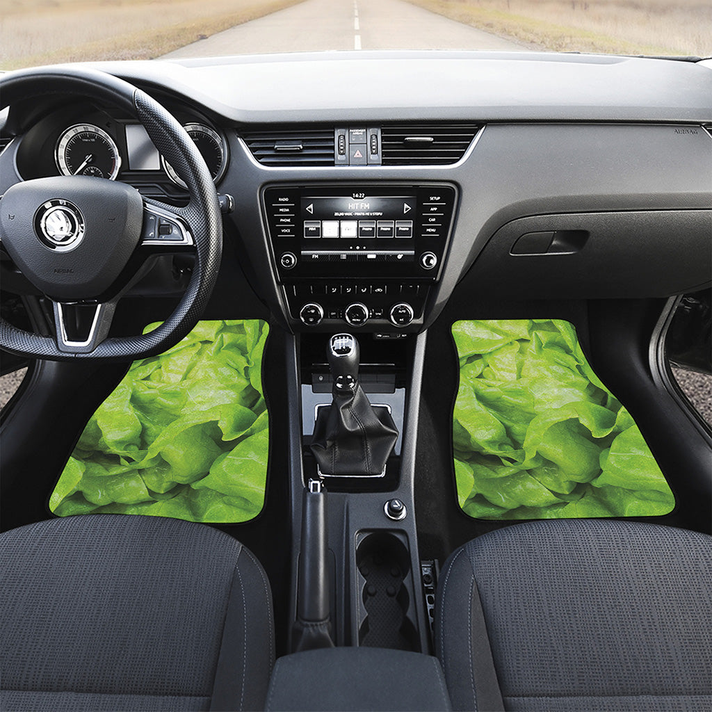 Green Lettuce Leaves Print Front and Back Car Floor Mats