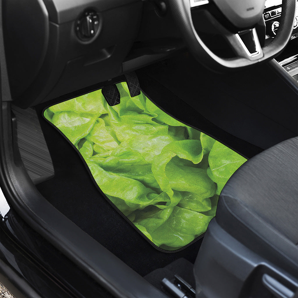 Green Lettuce Leaves Print Front and Back Car Floor Mats