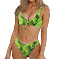 Green Lettuce Leaves Print Front Bow Tie Bikini