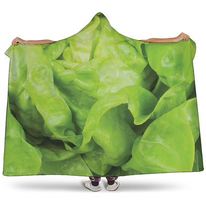 Green Lettuce Leaves Print Hooded Blanket