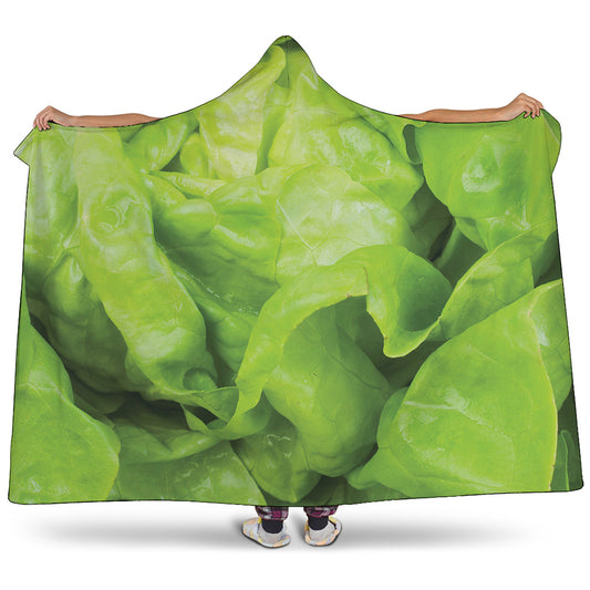 Green Lettuce Leaves Print Hooded Blanket