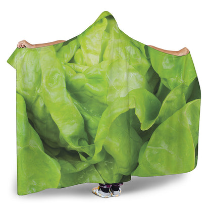 Green Lettuce Leaves Print Hooded Blanket
