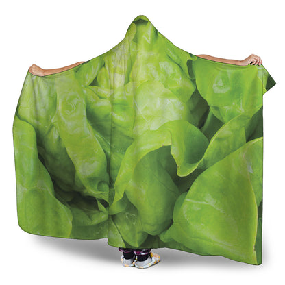 Green Lettuce Leaves Print Hooded Blanket