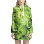 Green Lettuce Leaves Print Hoodie Dress