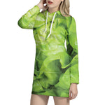 Green Lettuce Leaves Print Hoodie Dress