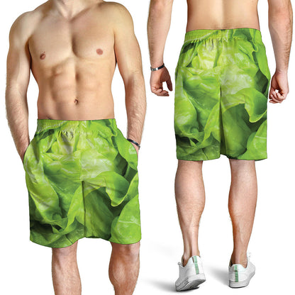 Green Lettuce Leaves Print Men's Shorts