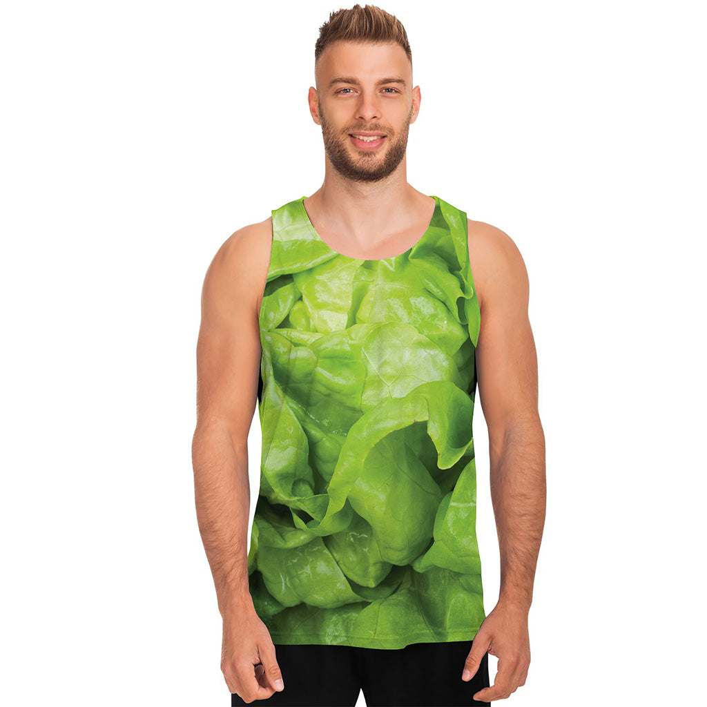 Green Lettuce Leaves Print Men's Tank Top