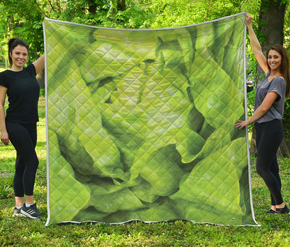 Green Lettuce Leaves Print Quilt