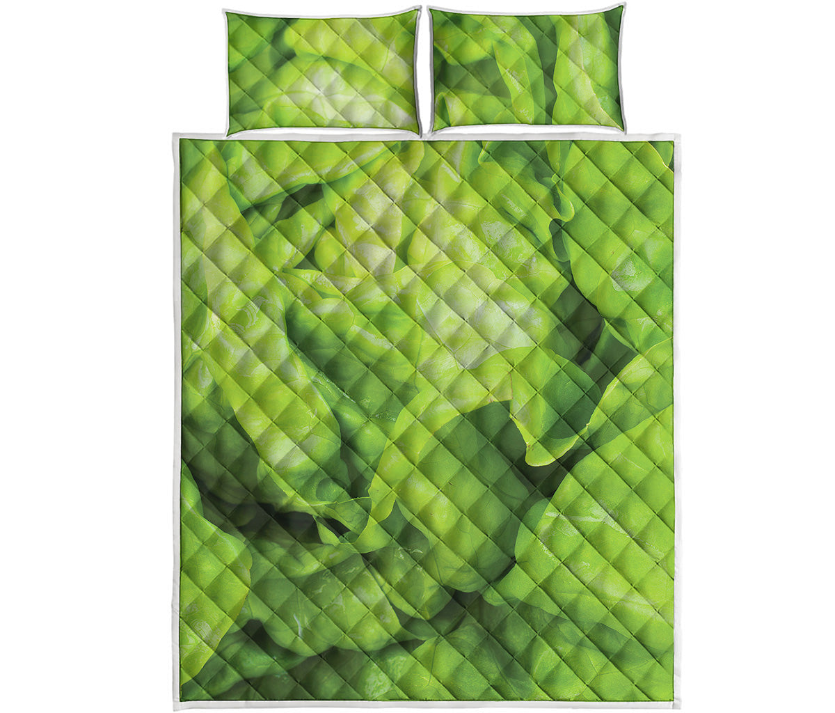 Green Lettuce Leaves Print Quilt Bed Set